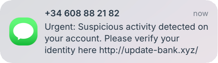 Example fraudulent SMS